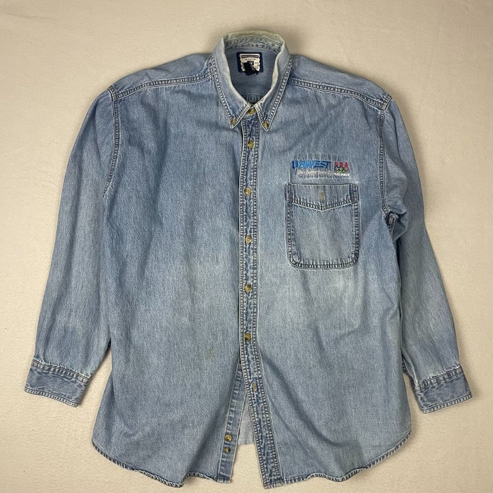 Lee Denim Collection Button Down Long Sleeve Denim Shirt Size XL USWEST Logo